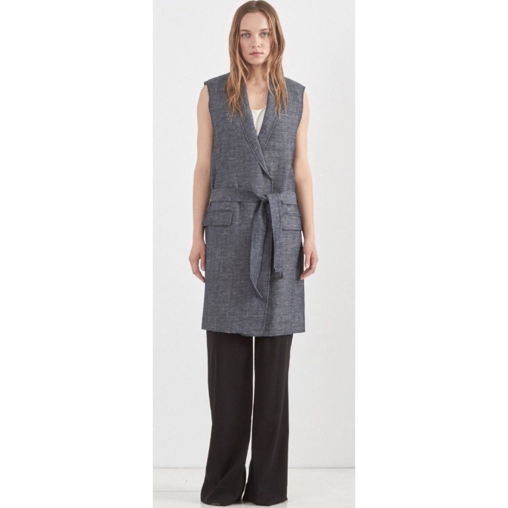 Rag & Bone Harold Raw Edge Indigo Denim Sleeveless Longline Wrap Vest Belted XS